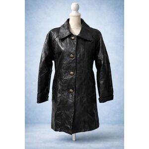 Maxam Italian Black Mosaic Patchwork Lambskin Leather Coat Medium‎ NEW